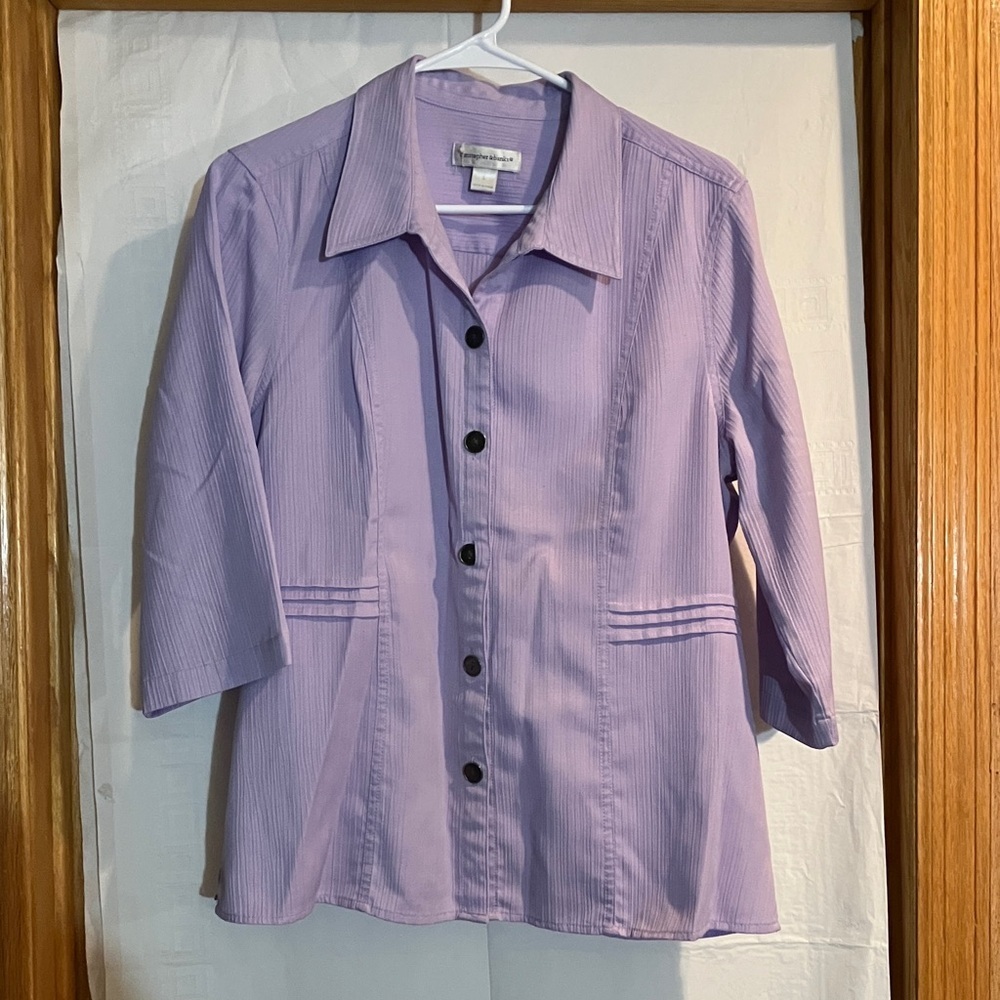 Christopher & Banks Women’s L Lavender Button Down 3/4 Sleeve Blouse-Collared